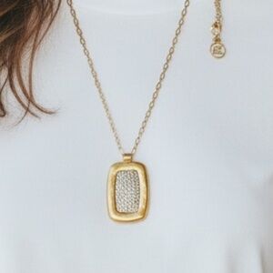 Ellen Tracy Two-Tone Textured Pendant Necklace - 26”